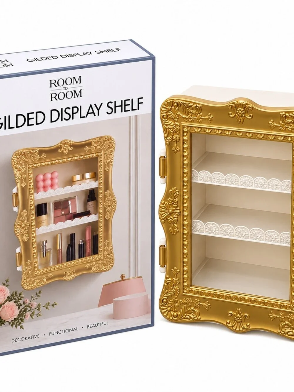 New Gilded Display Shelf Rococo Style MCM Home Decor Cabinet Small Trinkets